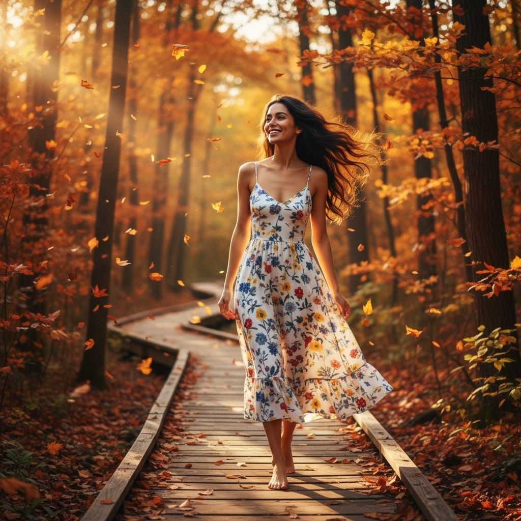 Radiant Woman on Autumn Nature Walk