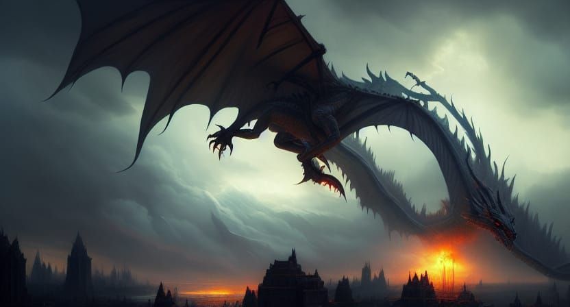 Apocalyptic Dragon in Dark Fantasy Style