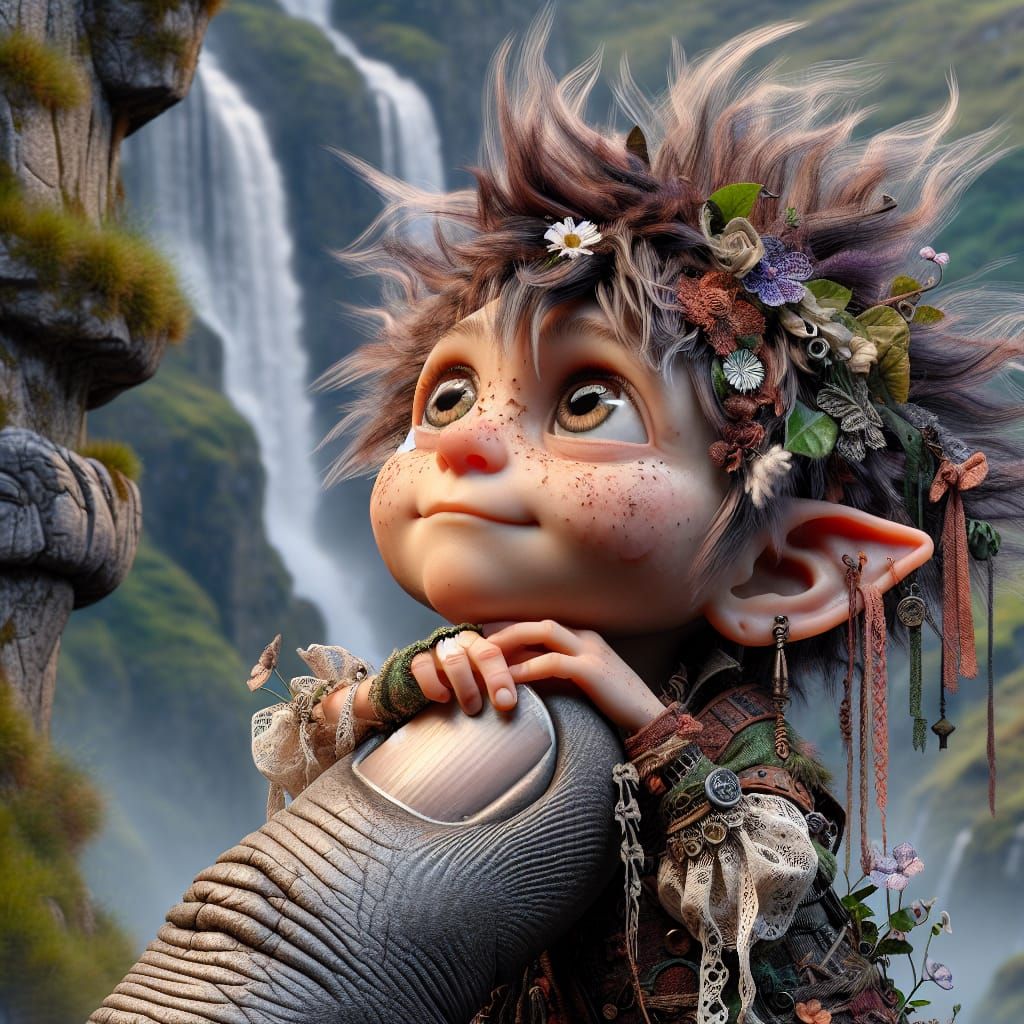 Punk Pixie on Stone Giant in Digital Painting