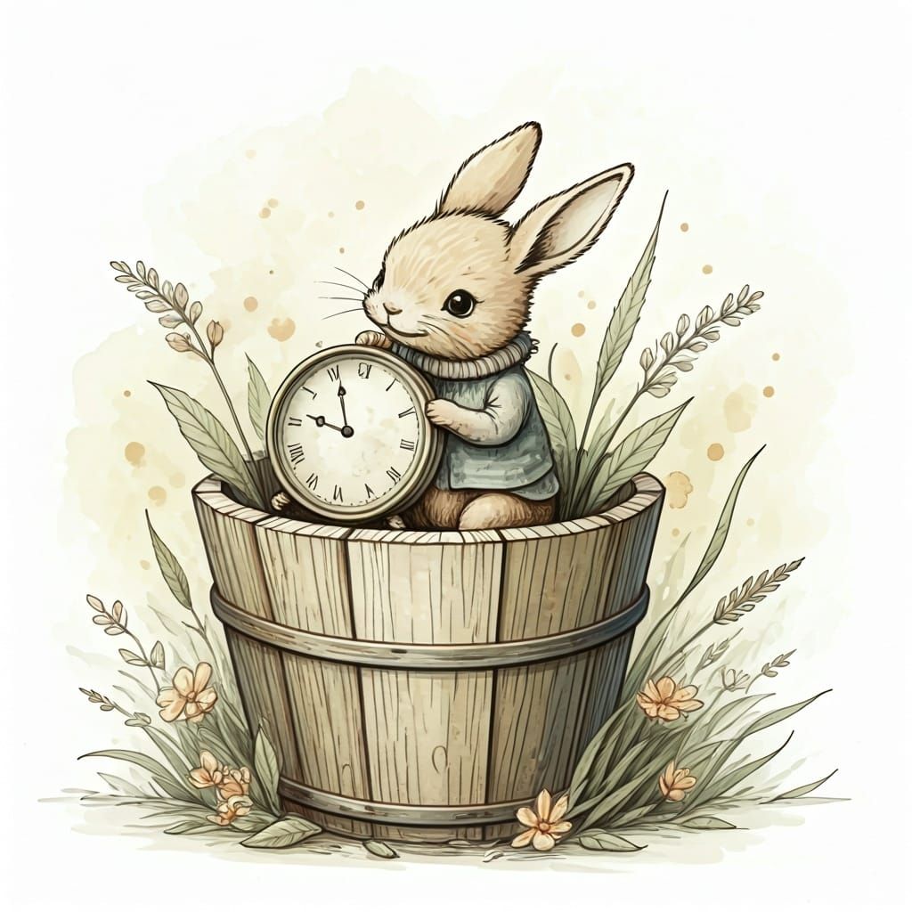 Time in a Bucket: Watercolour Whimsical Illustration