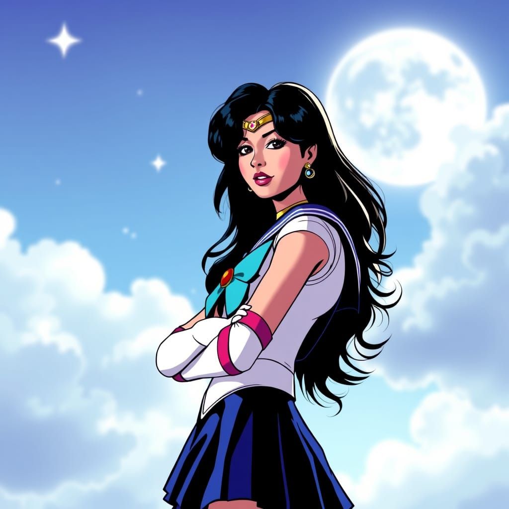 Selena Quintanilla as Sailor Moon with dark hair