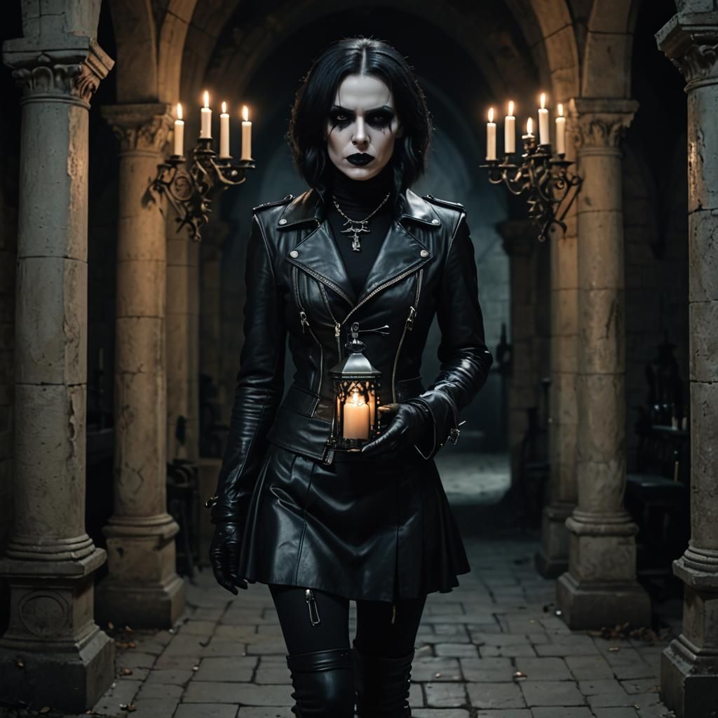 Gothic Vampire Portrait in Crypt with Candelabra