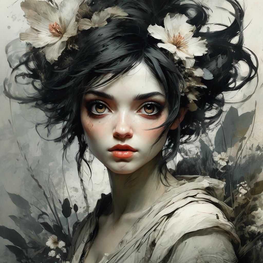 Pixie Girl Portrait in Painterly Watercolor Style