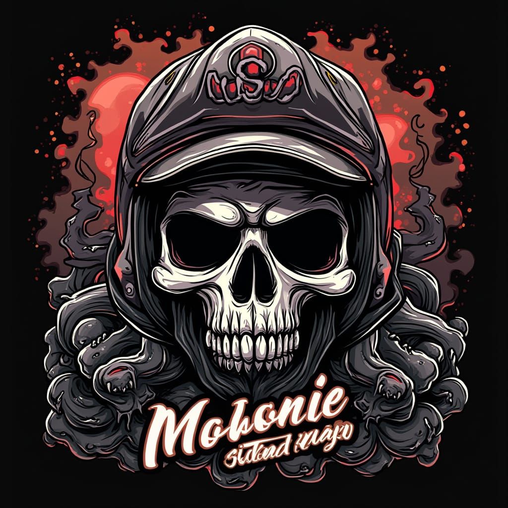 Aggressive Skull with Motocross Helmet in Graphic Style