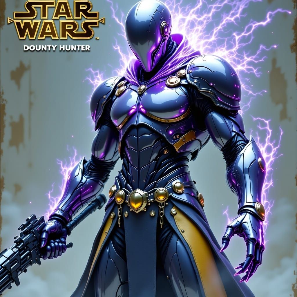 Cyberpunk Space Bounty Hunter in Distressed Armor