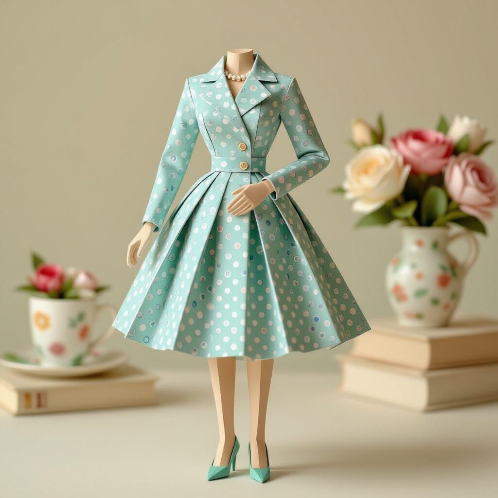 1950s Origami Paper Doll in Soft Focus