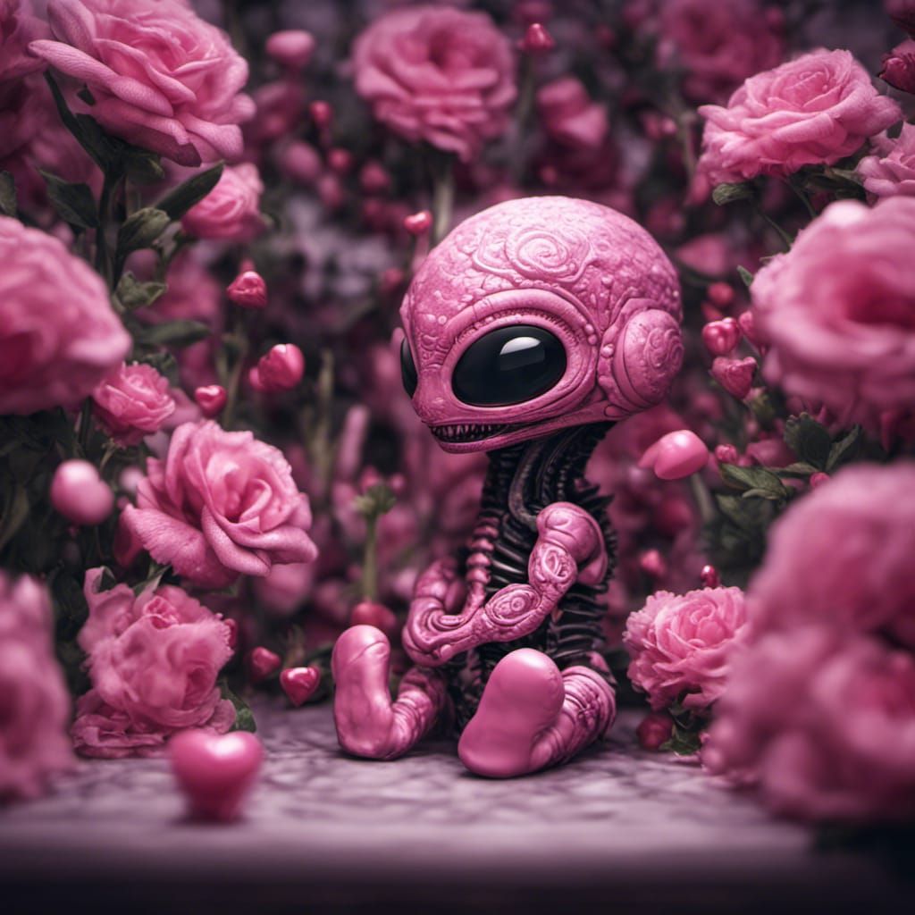 Baby Xenomorph with Pink Hat in Floral Room