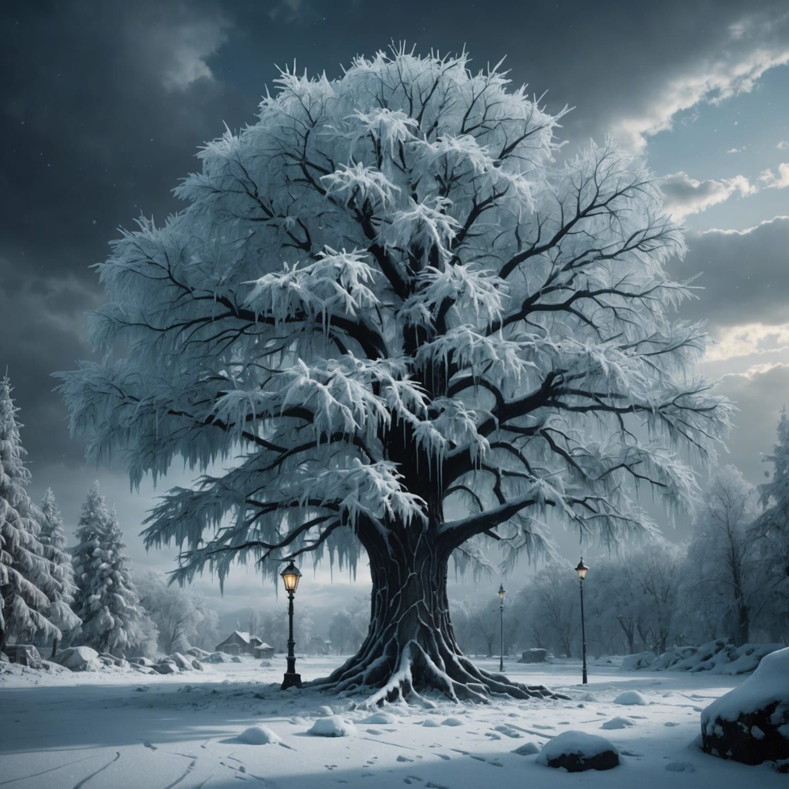 Elaborate Ice Tree in Digital Matte Painting Style