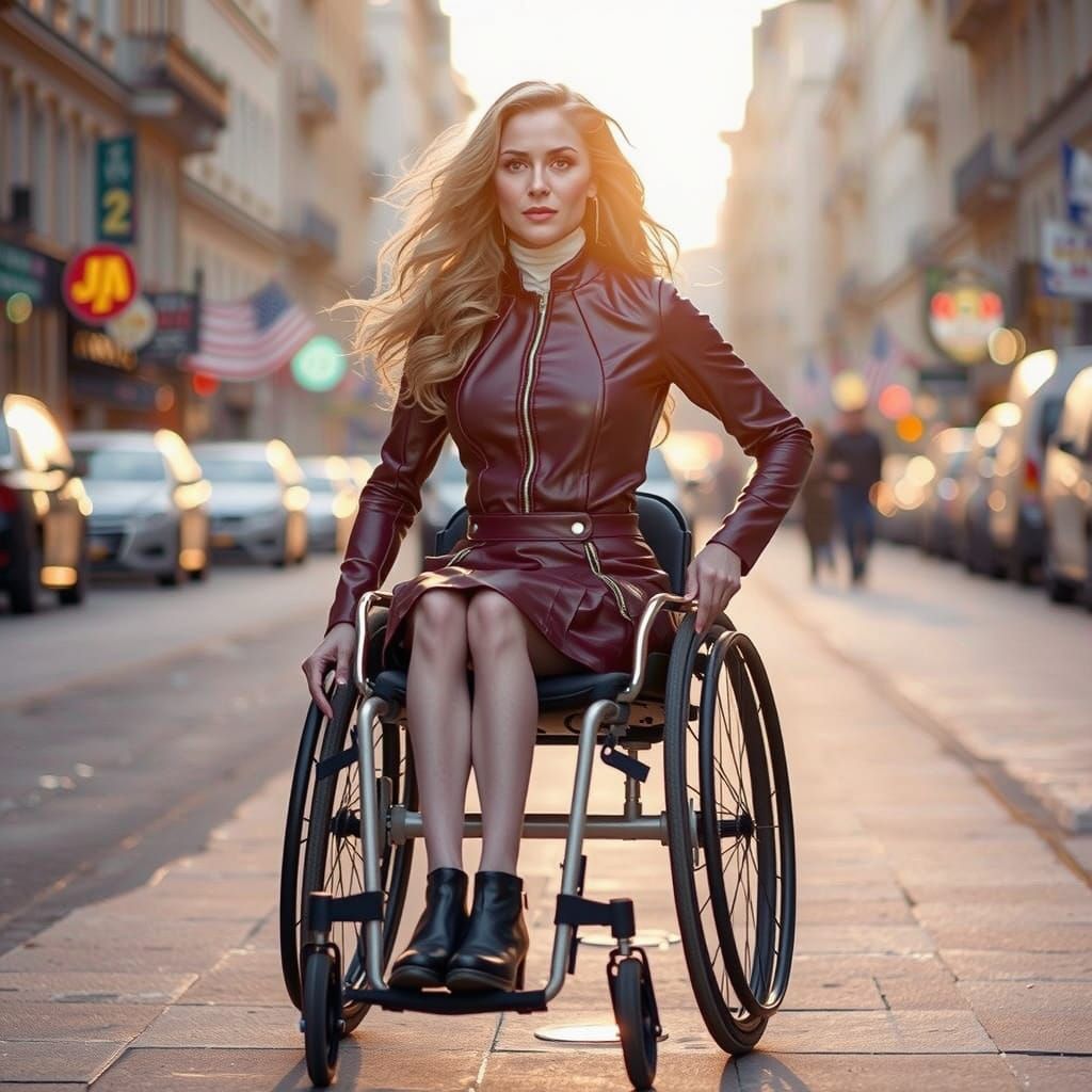 Woman in Wheelchair in Noir-Inspired Cityscape