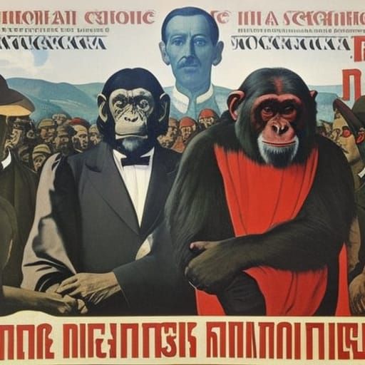 Philosophers and Chimpanzee Rally, Vintage Propaganda Poster