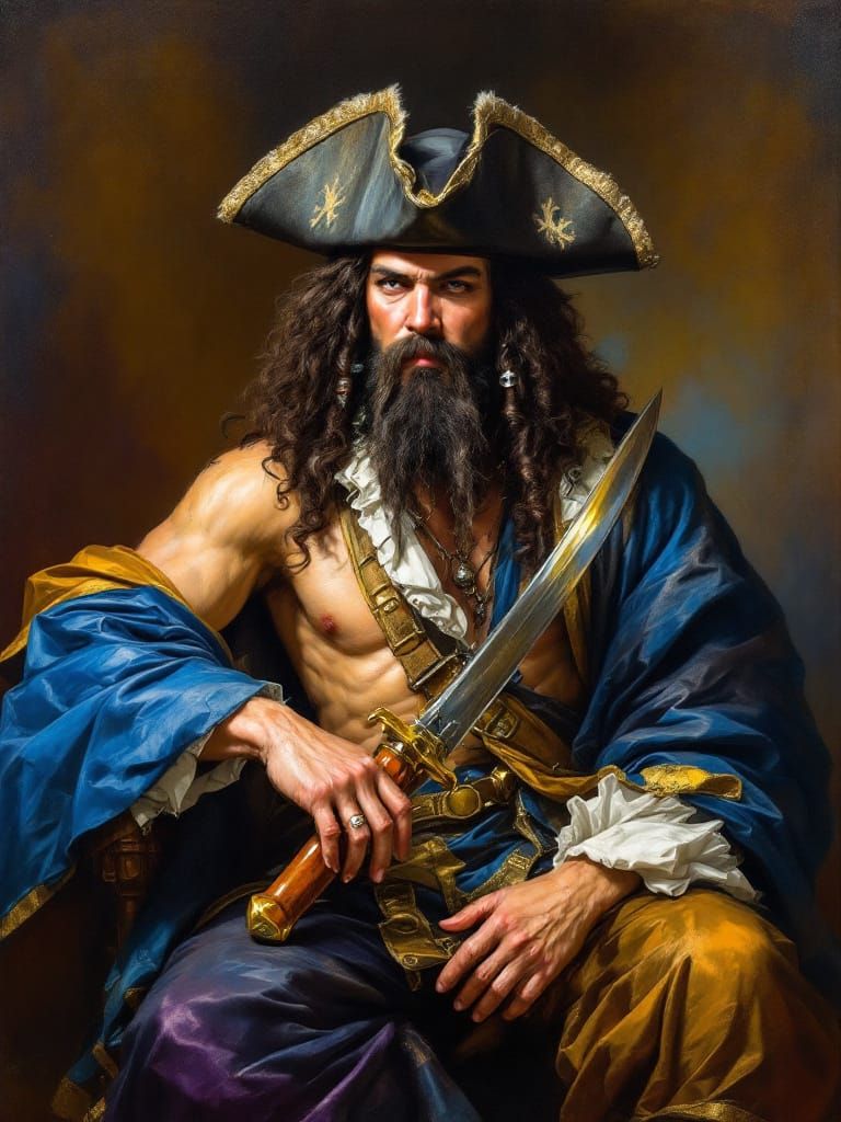 Blackbeard Portrait in Baroque Style