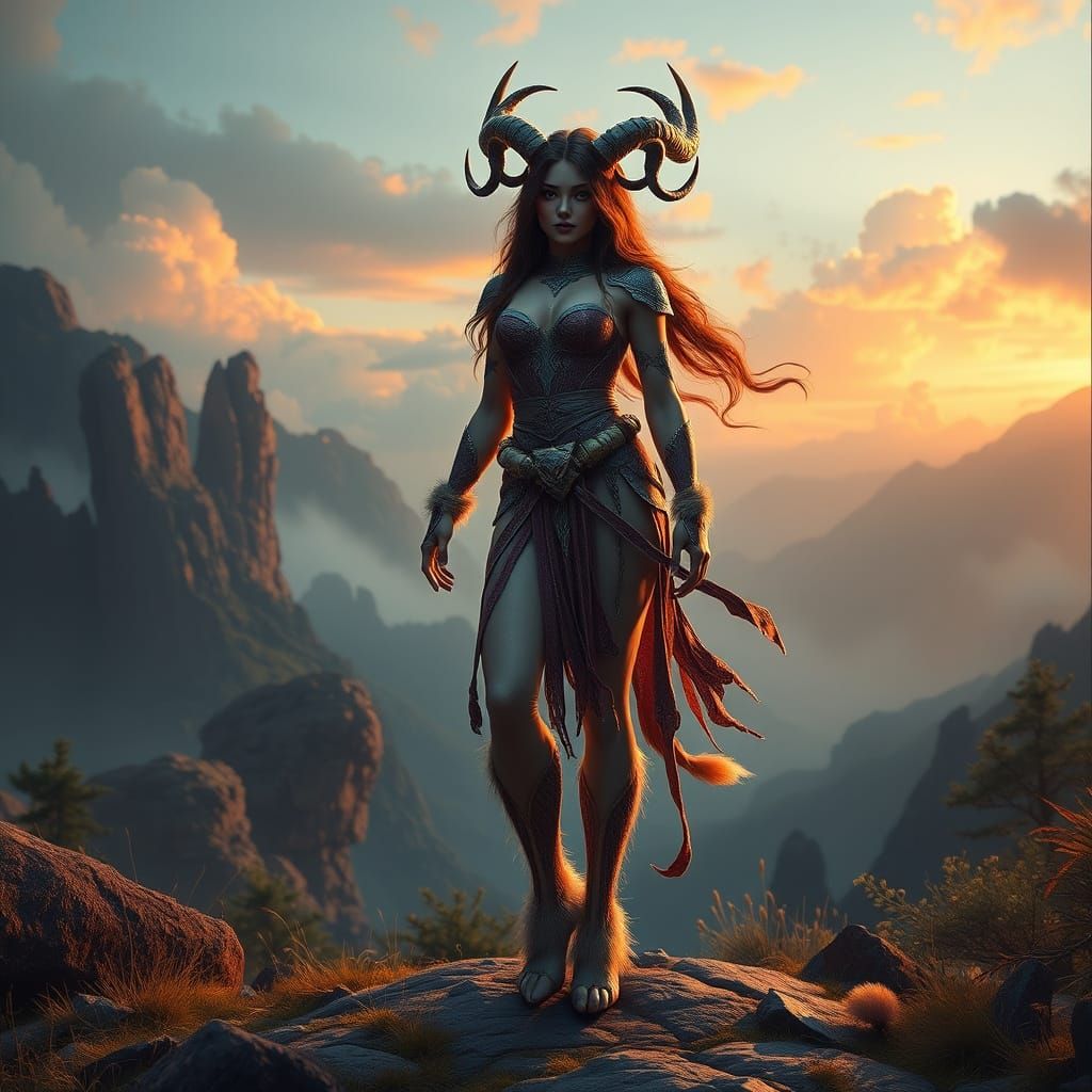 Mystical Woman with Hooved Legs in Detailed Matte Painting