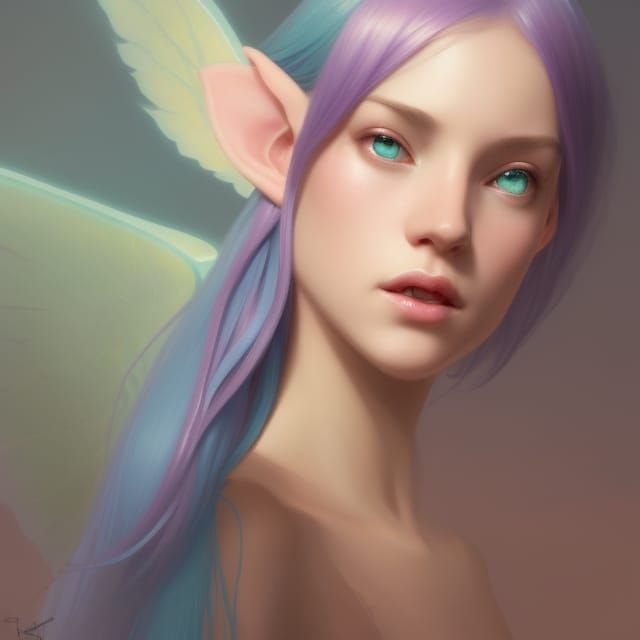 Teal-Haired Fairy Portrait in Art Nouveau Style