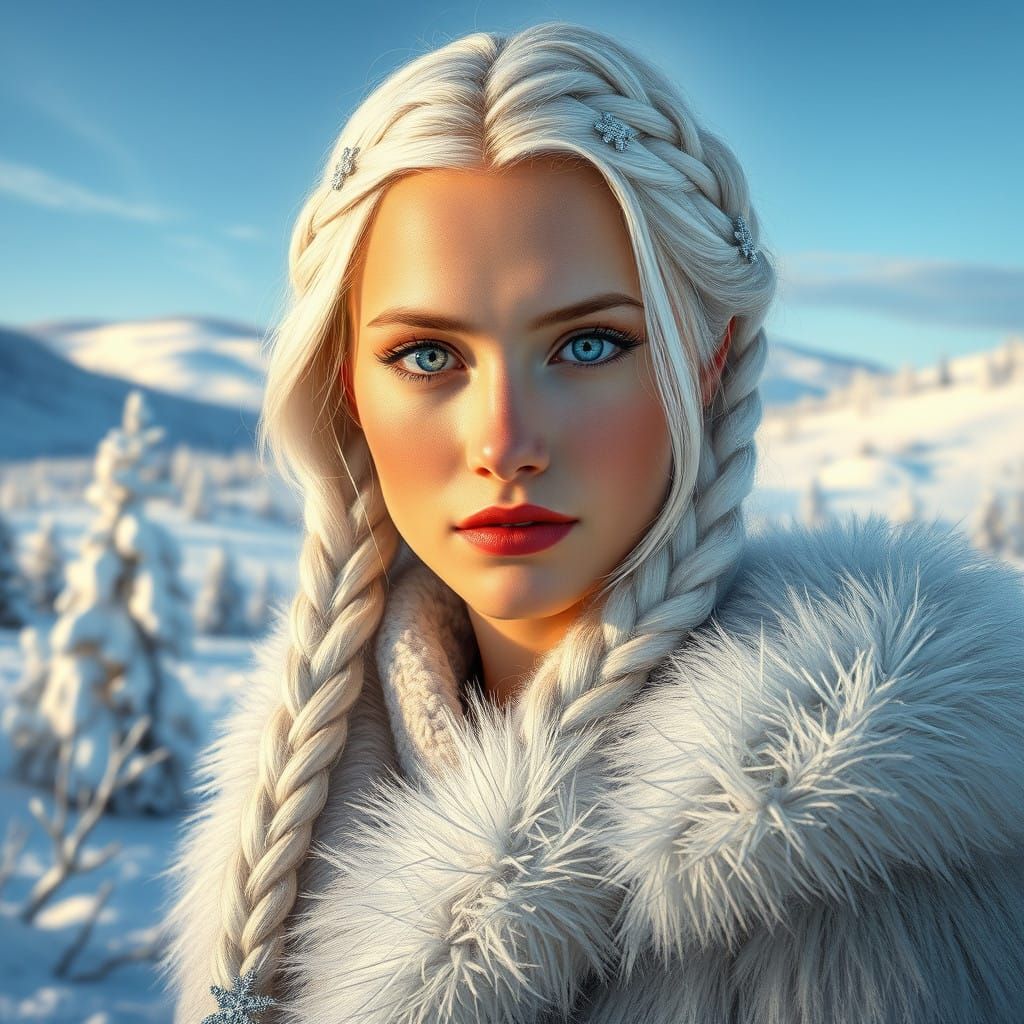 Elegant Siberian Woman in Winter Wonderland