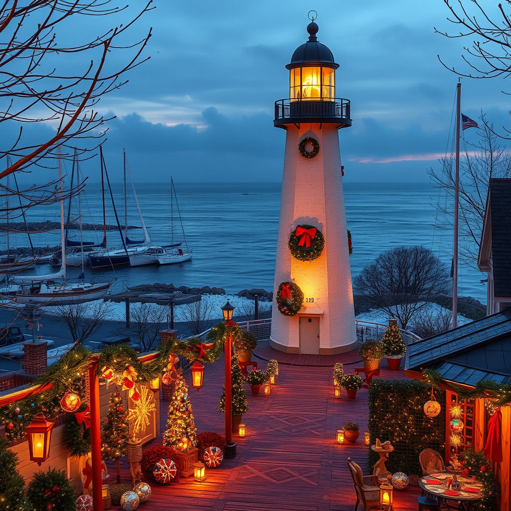 Festive Lighthouse Scene in Havre de Grace