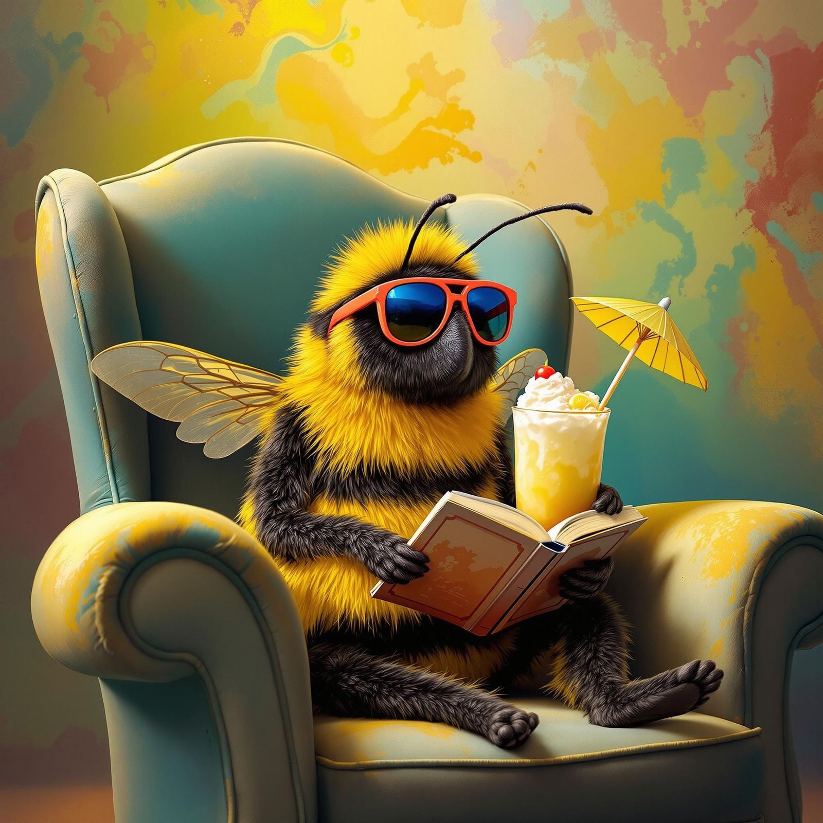 Bumblebee Lounging in Armchair, Impressionist Style