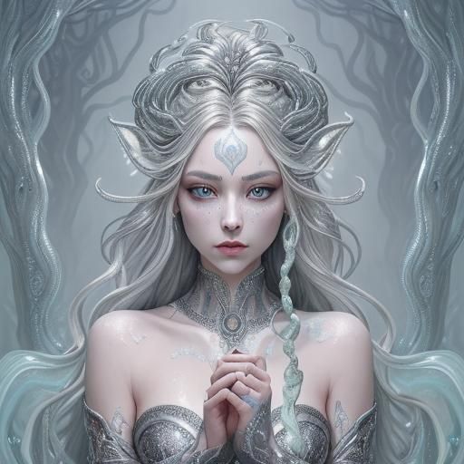 Radiant Silvery Gorgon in Expressionist Oil Painting