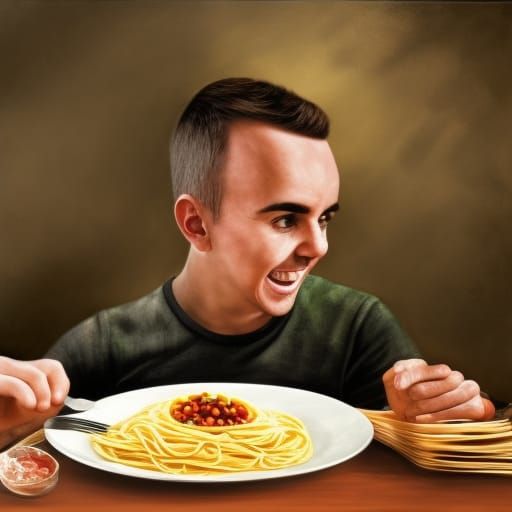 Hyperrealistic Frankie Muniz Eating Pasta Splash Art