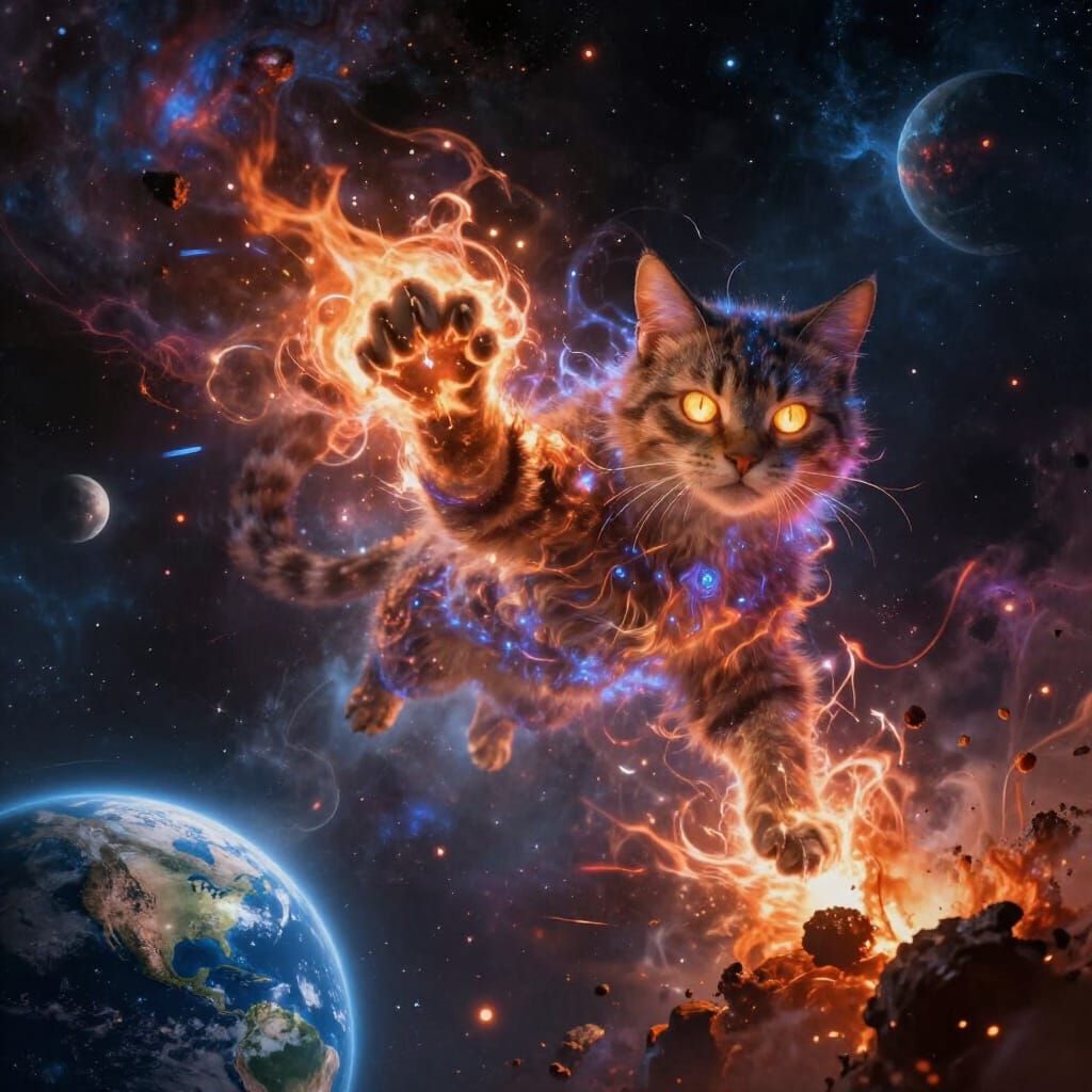 Cosmic Cat Unleashes Celestial Fire in Space
