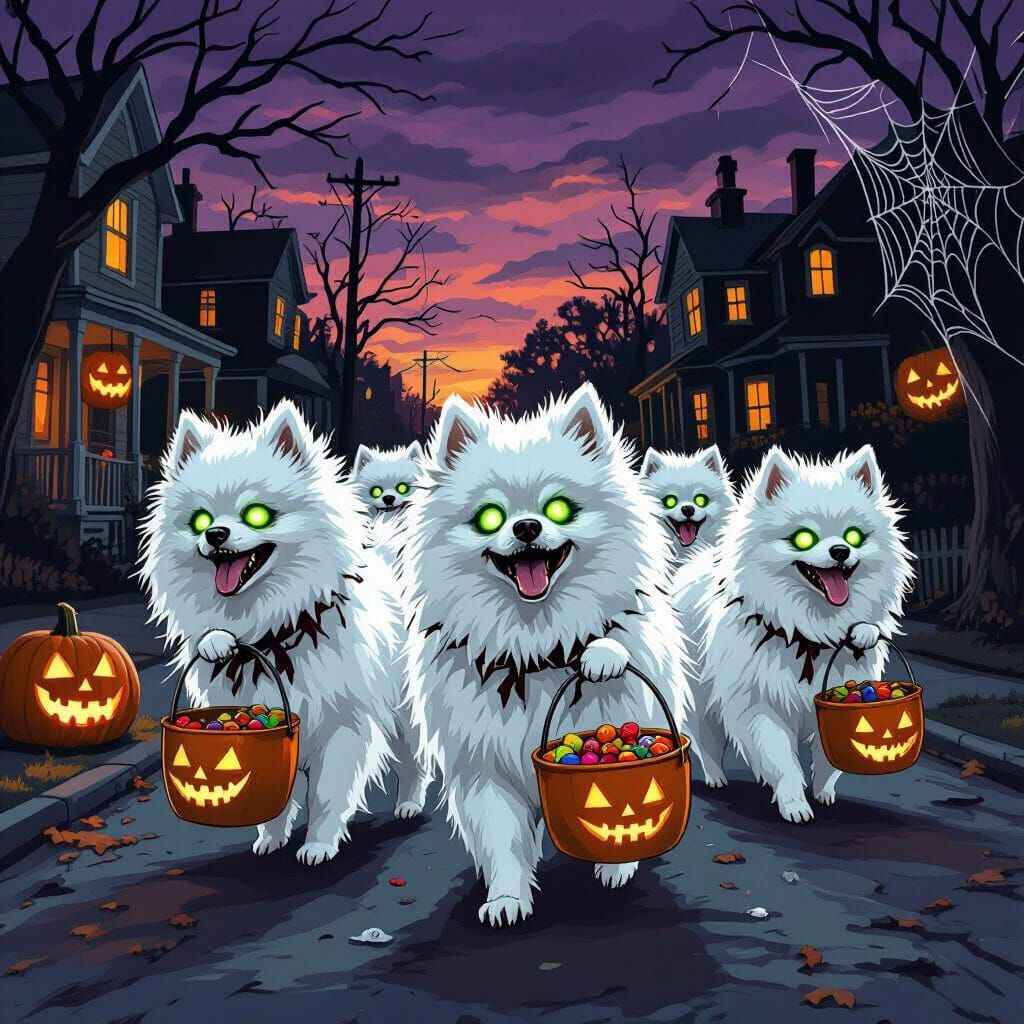 Undead Pomeranians Trick-or-Treating Halloween Night