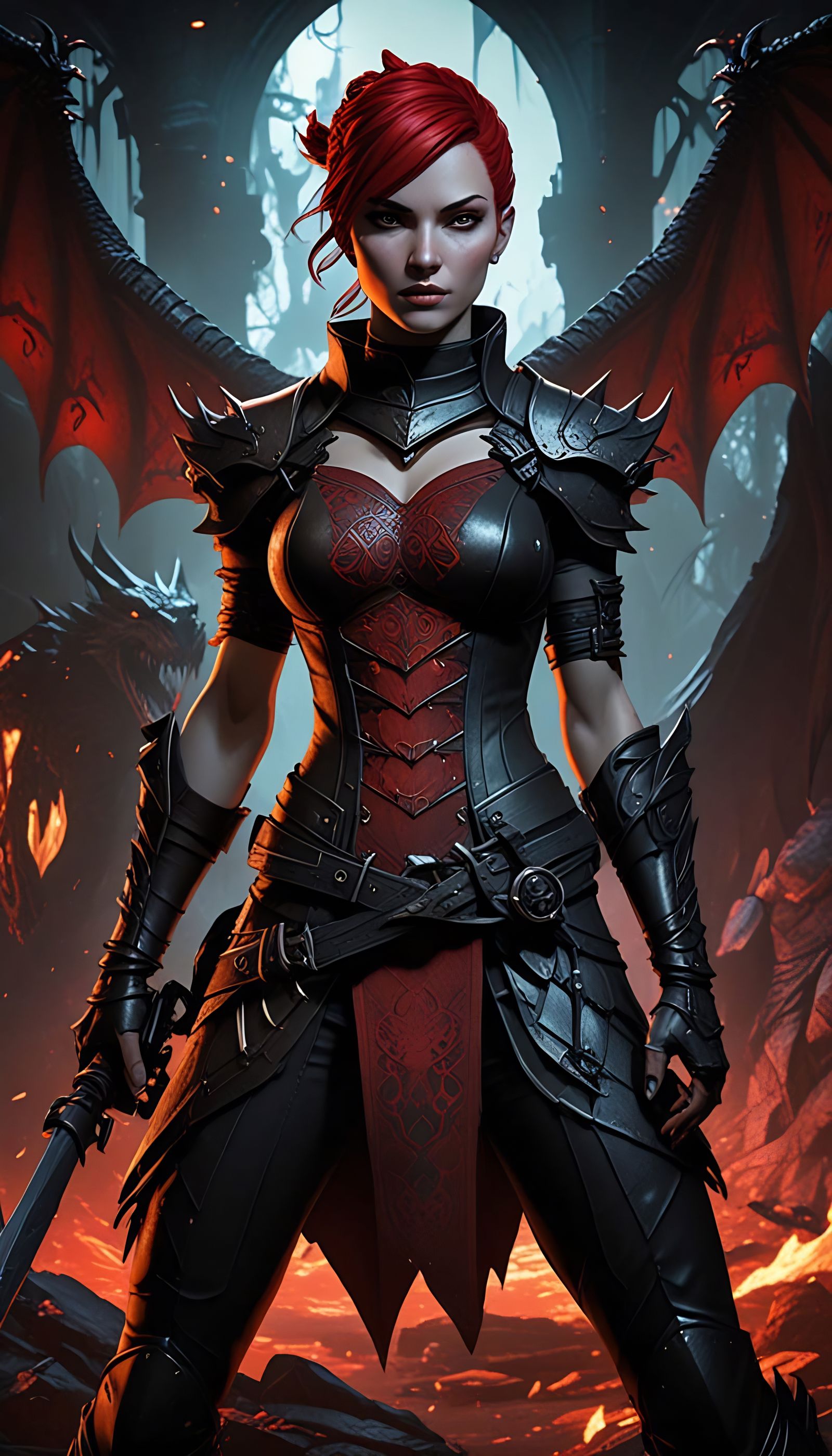 Sensual Morrigan Combat Portait in Cyberpunk Style