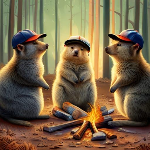 Quokkas Campfire in Western Australia: Hyperrealistic Splash...