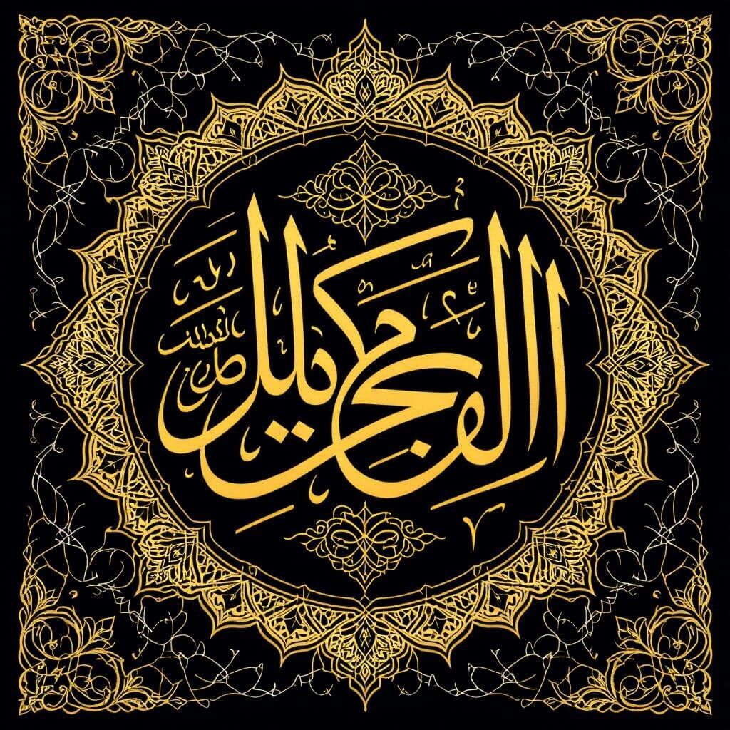 Intricate Islamic Calligraphy with Golden Accents