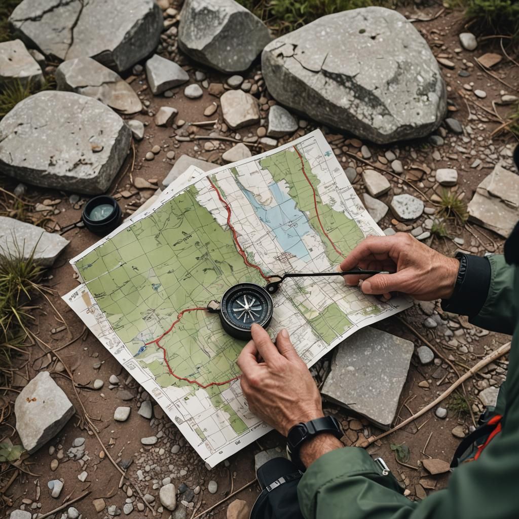 Navigating a Hiking Trail with Map and Compass
