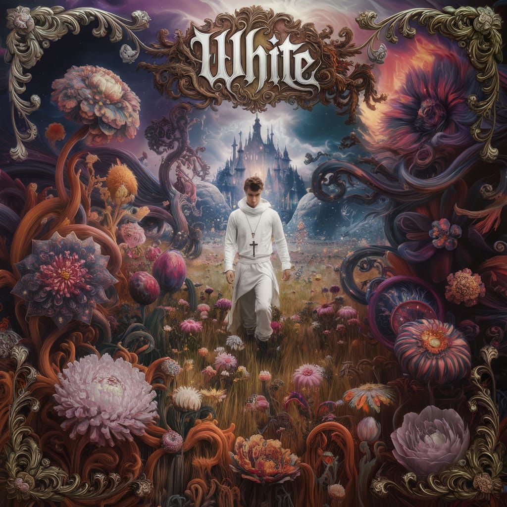 Psychedelic Flowers on White Album Cover