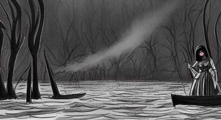 Gothic Goddess Strolls in Moonlit Cemetery