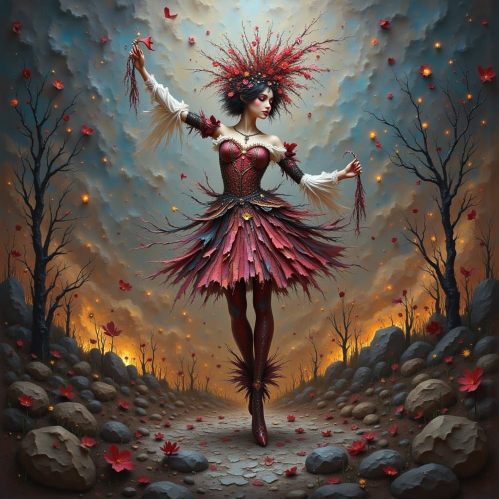 Circus Performer on Tightrope in Painterly Style