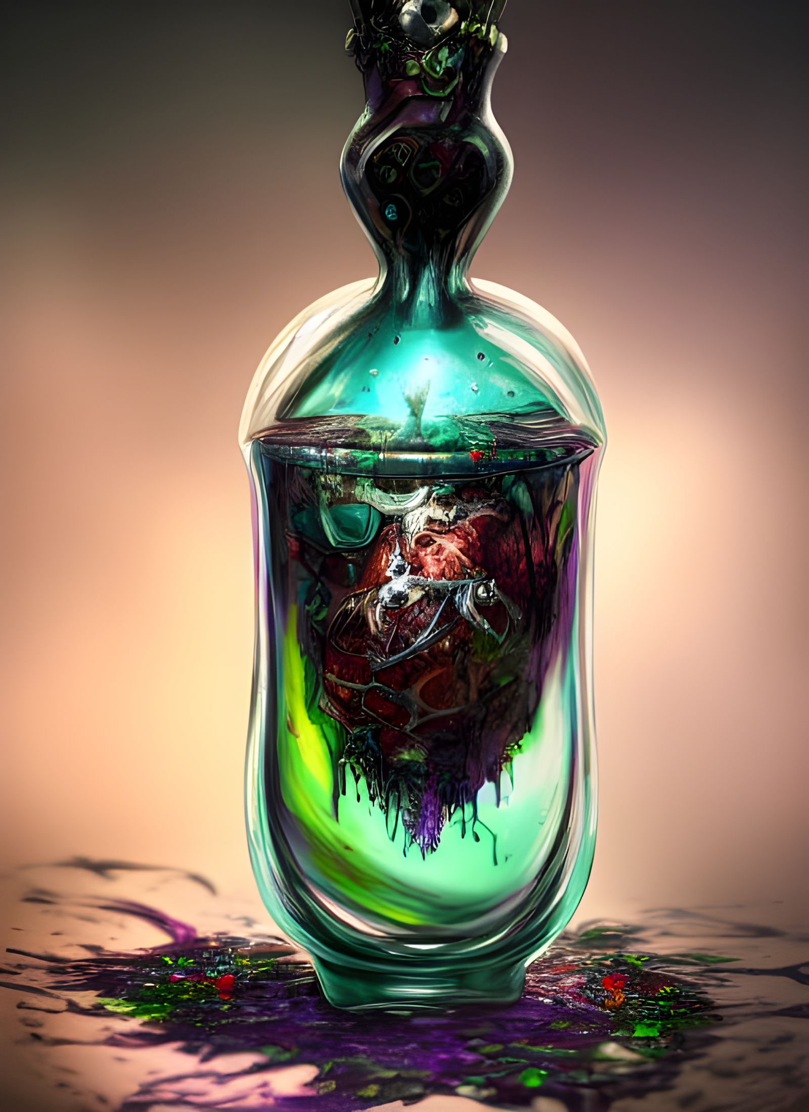 Sinister Magical Potion in Glass Vial, Hyper-Realistic