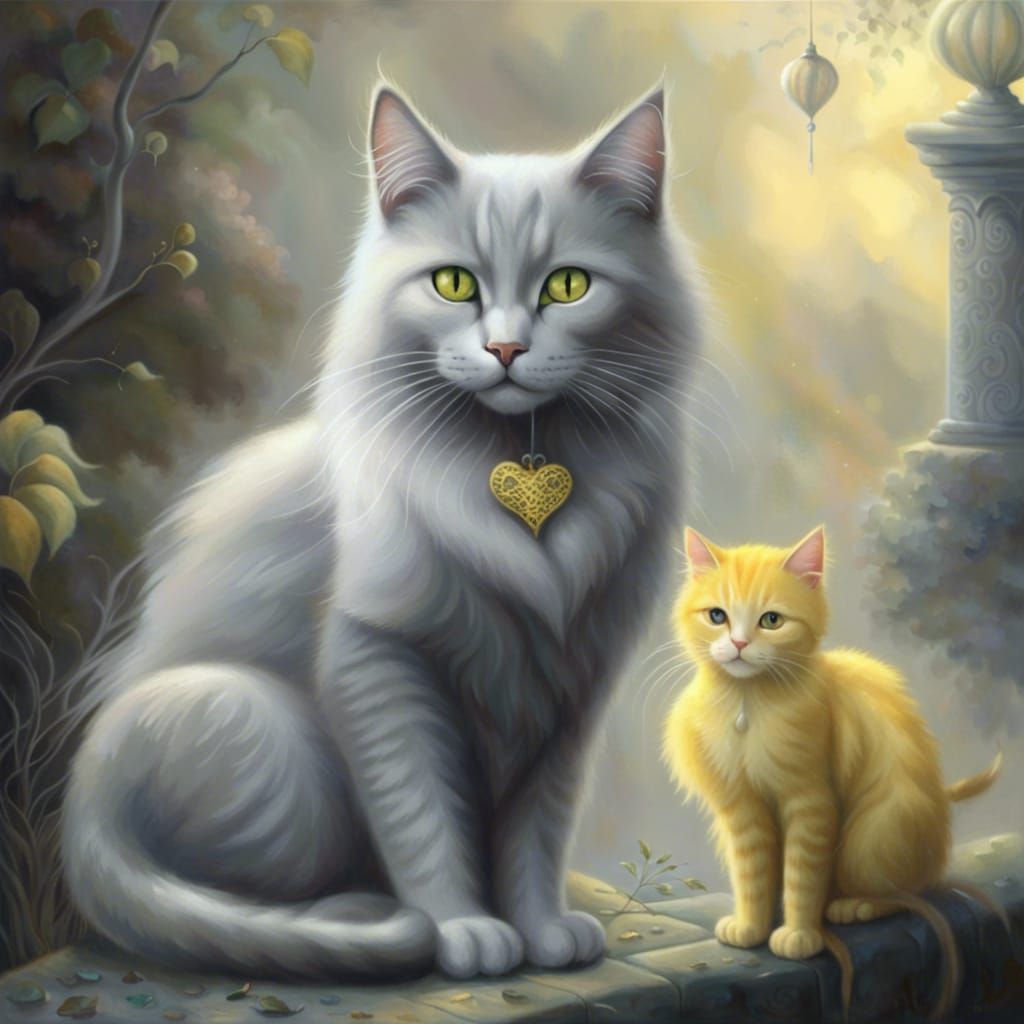 Cats Forming Heart in Ethereal Fantasy Style
