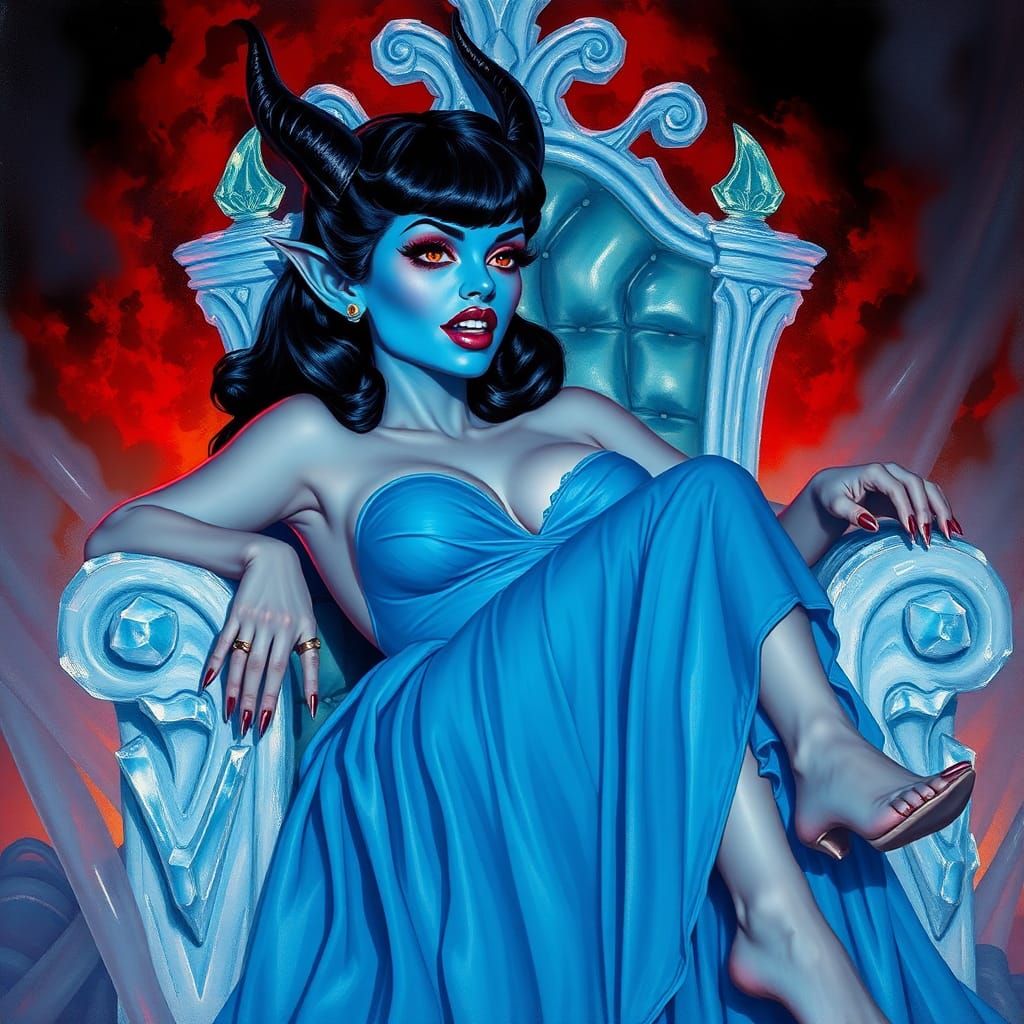 Icy Devil Pin-up on Gemstone Throne