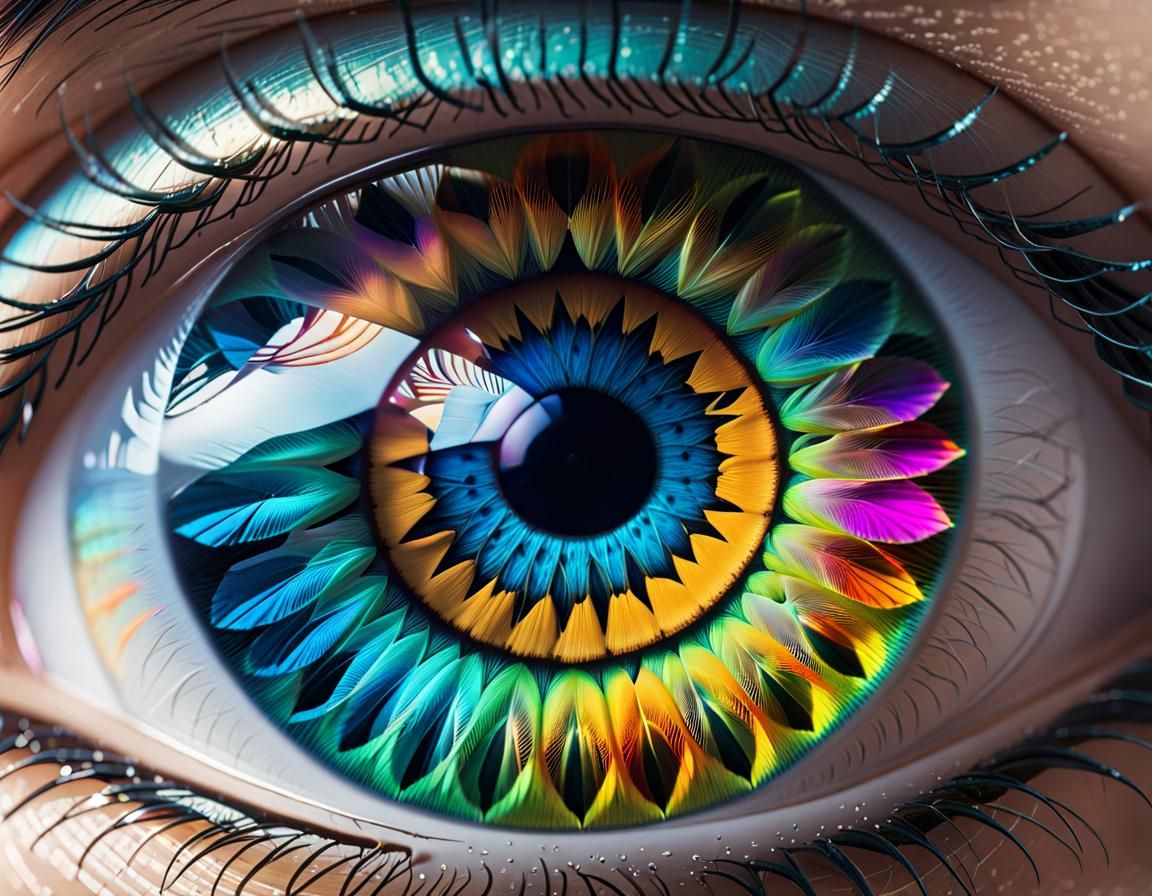 Transparent Eye Reveals Colorful Butterfly, Maximalist Conce...