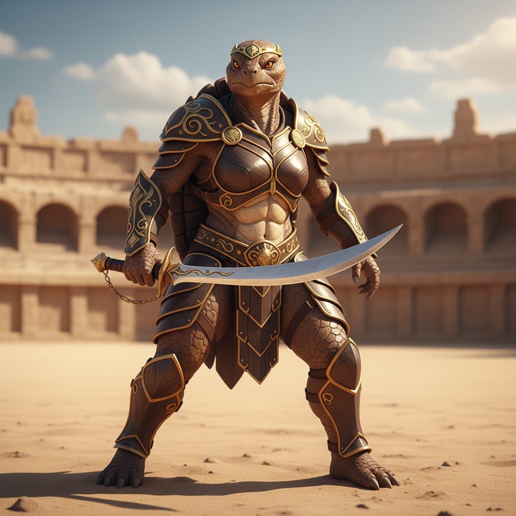 Feminine Turtle Warrior in Golden Armor
