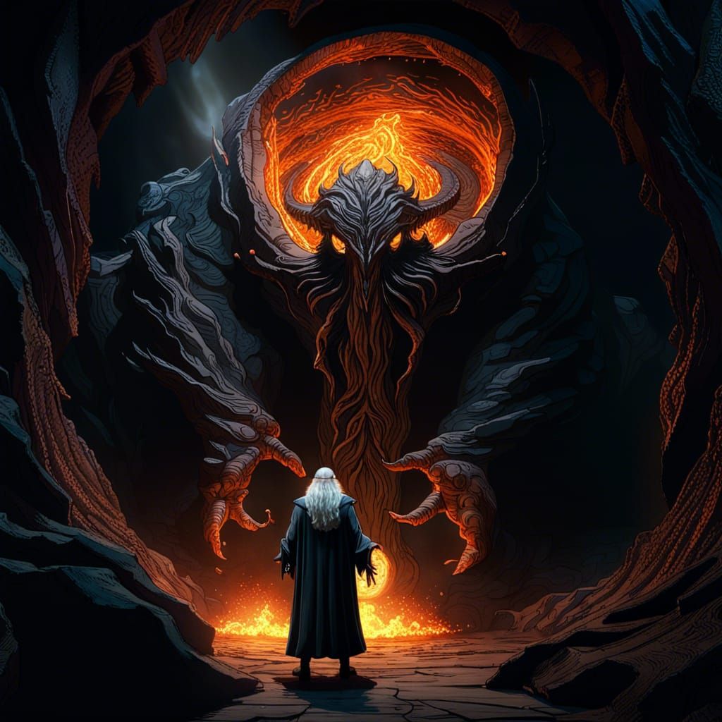 Gandalf facing the Balrog inside the mines of Moria