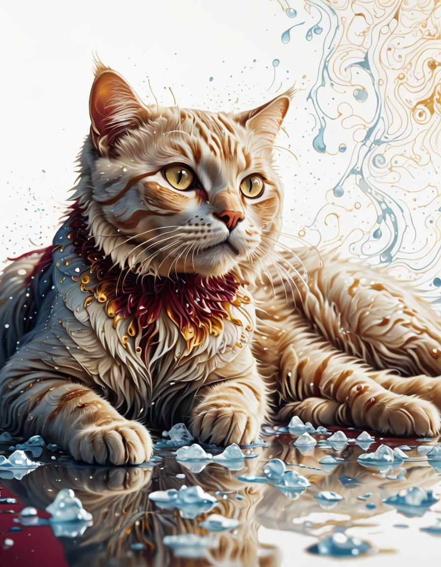 Luminous Ice Cat in Pop Art Style