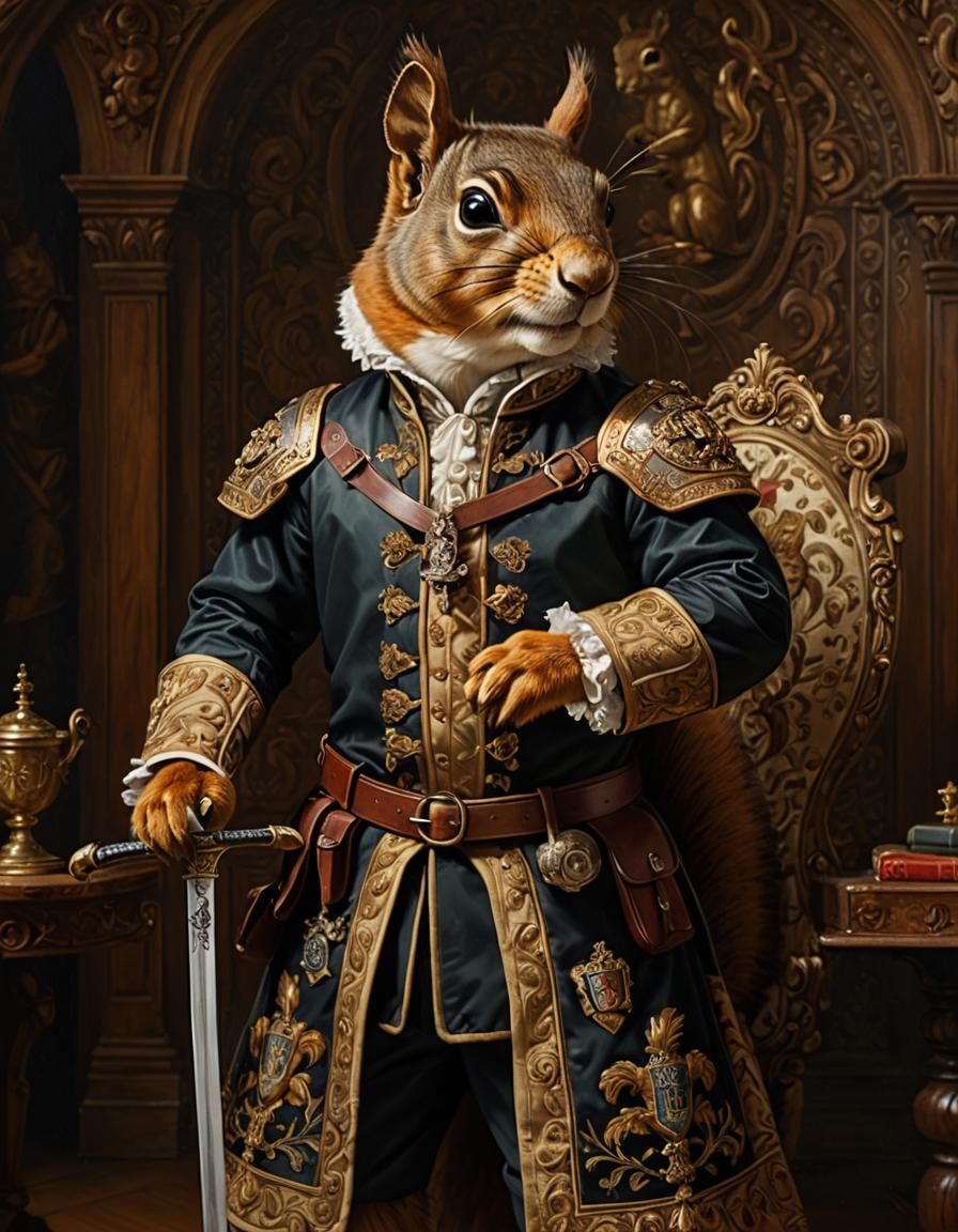 Squirrel Esquire in Renaissance Portrait Style