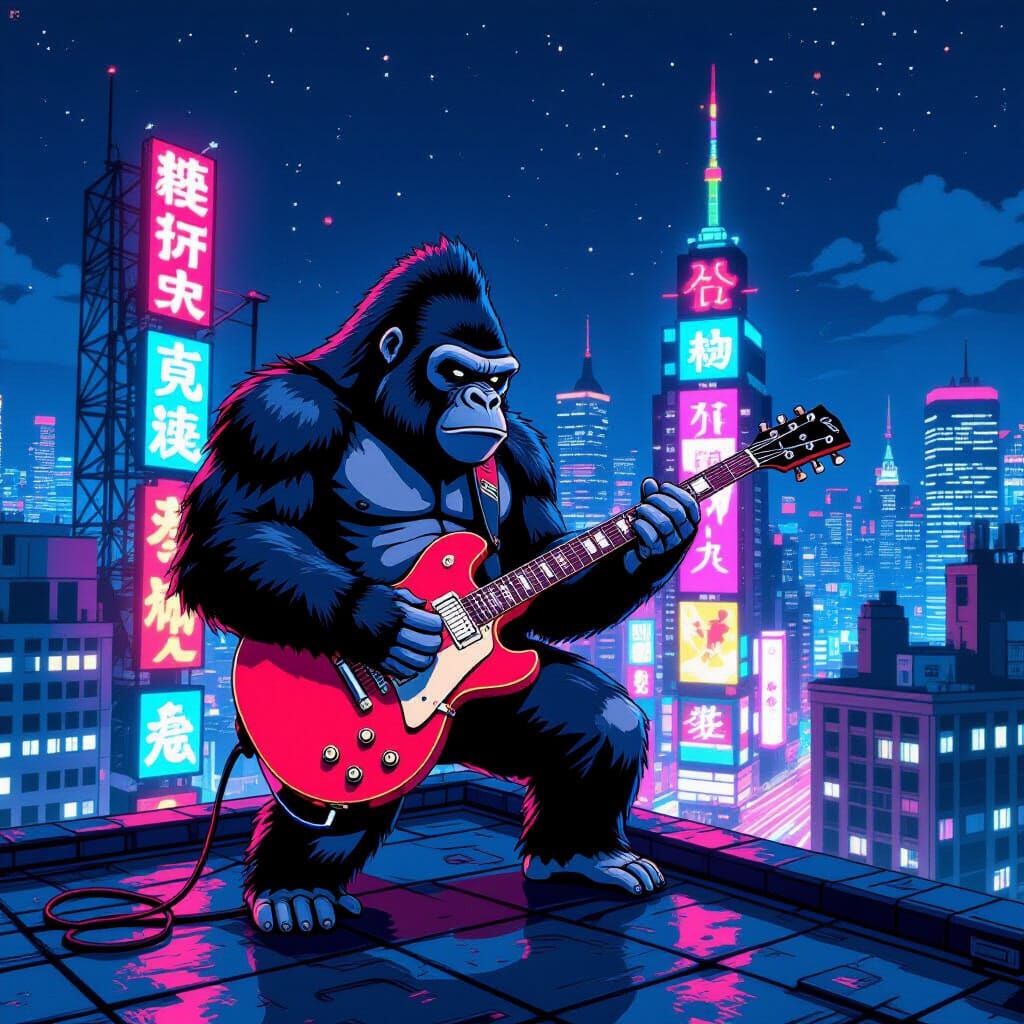 Punk Gorilla Shreds Guitar on City Rooftop