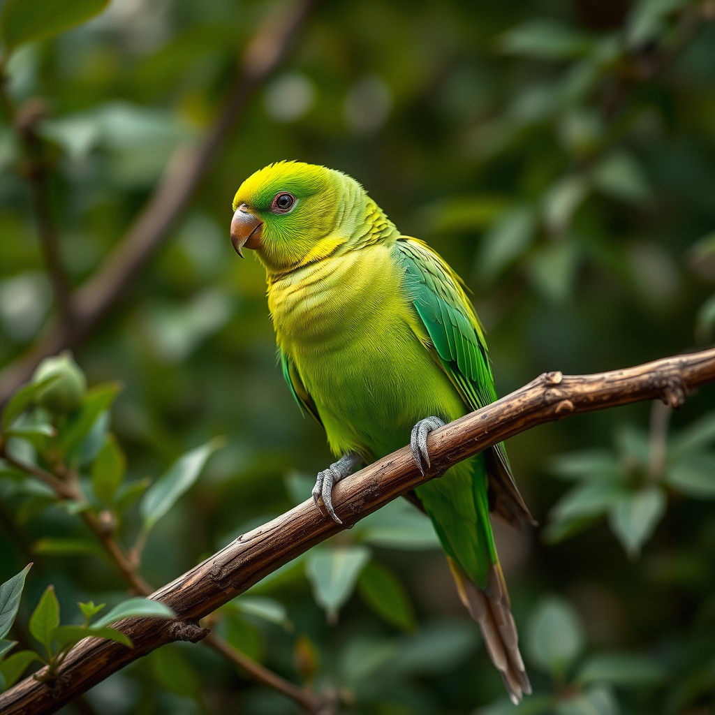 Emerald Green Parakeet in Hyperrealistic Detail