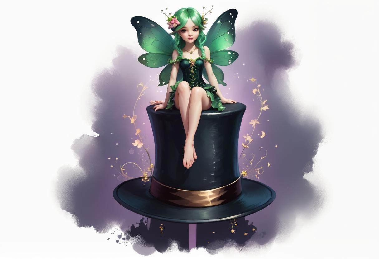 Whimsical Fairy on Top Hat: Digital Art