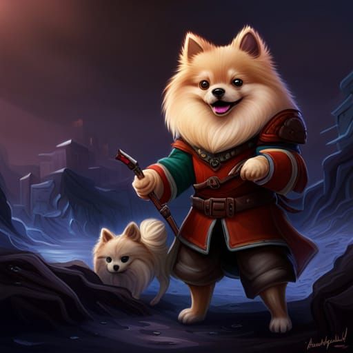 Pomeranian D&D Ranger with Pet: Digital Matte Painting