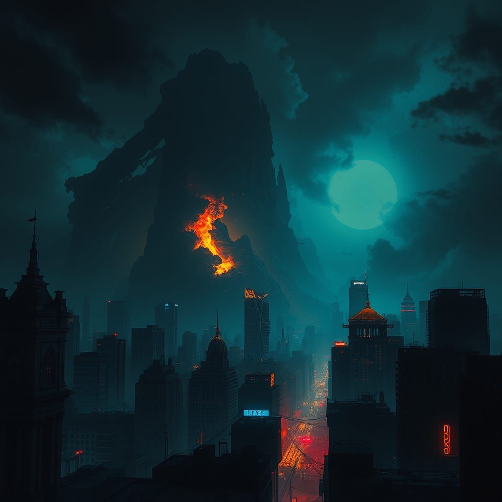 Film Noir Cityscape with Glowing Effect