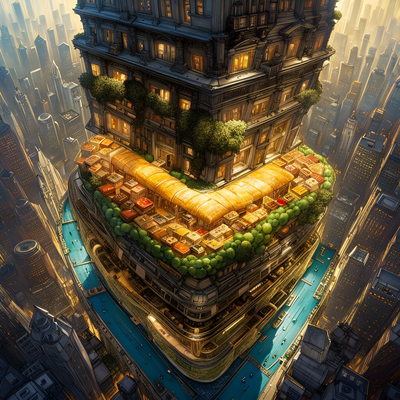 Cityscape Inside Giant Sandwich: Maximalist Fantasy Masterpi...