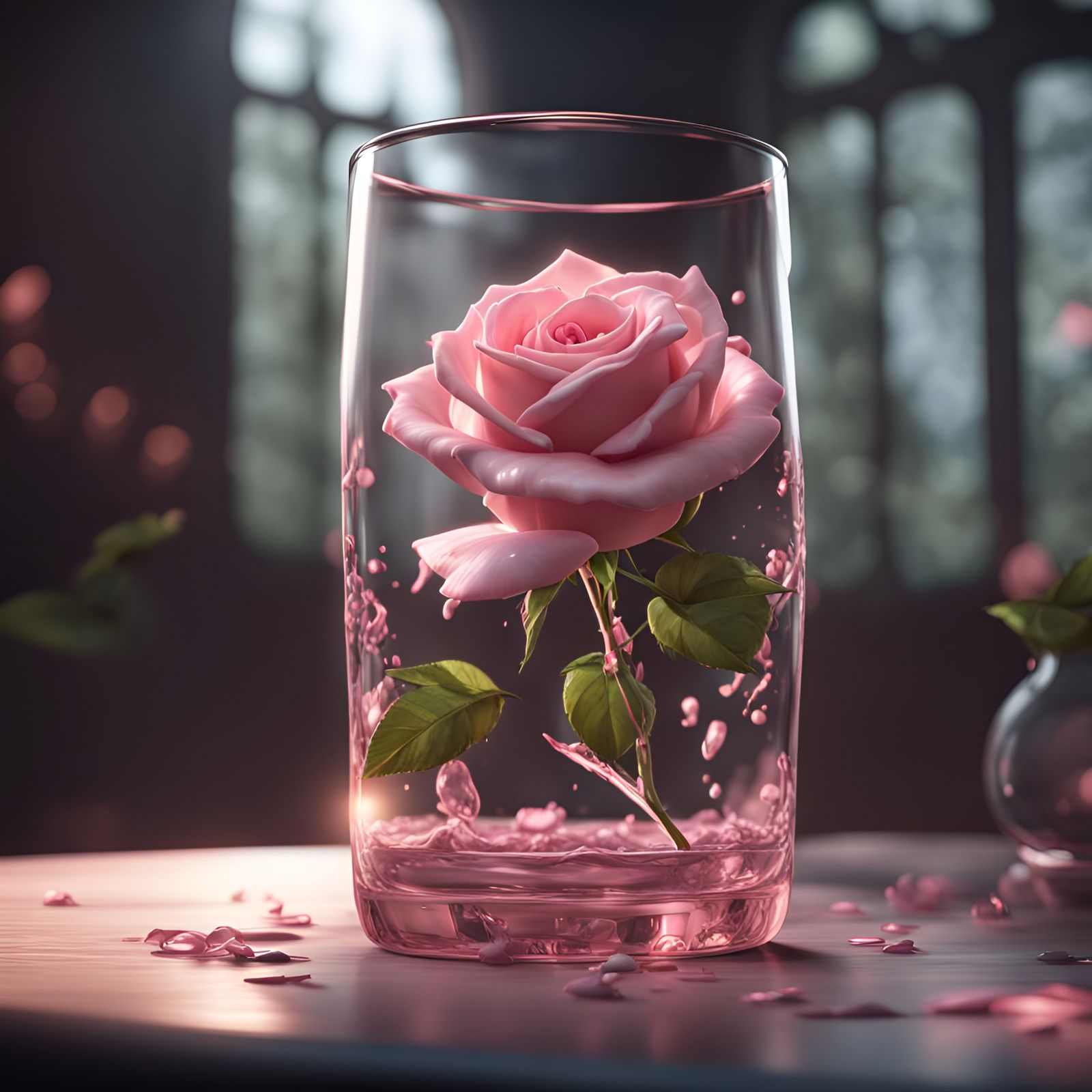 Pink Rose in Glass: 3D Game Cinematic Render