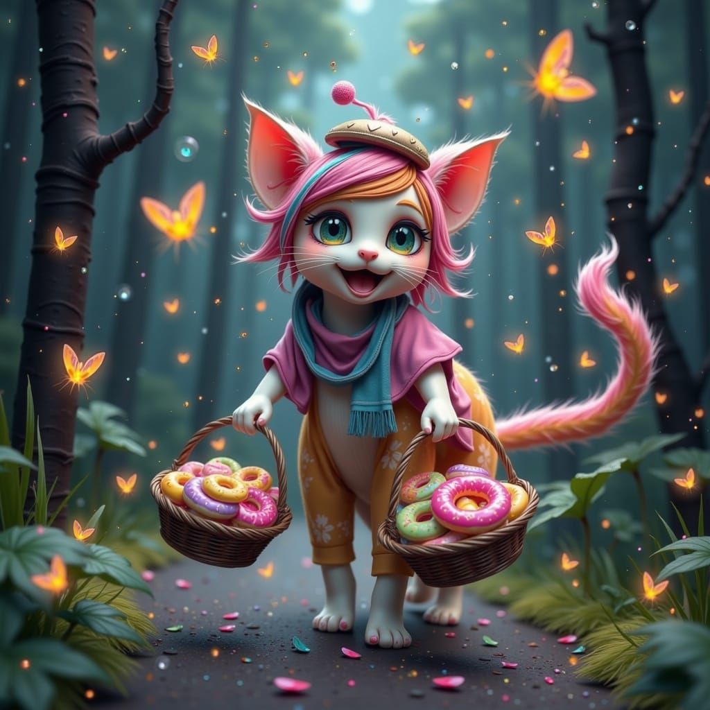 Kitten Delivery on Forest Trail in Dreamy Style