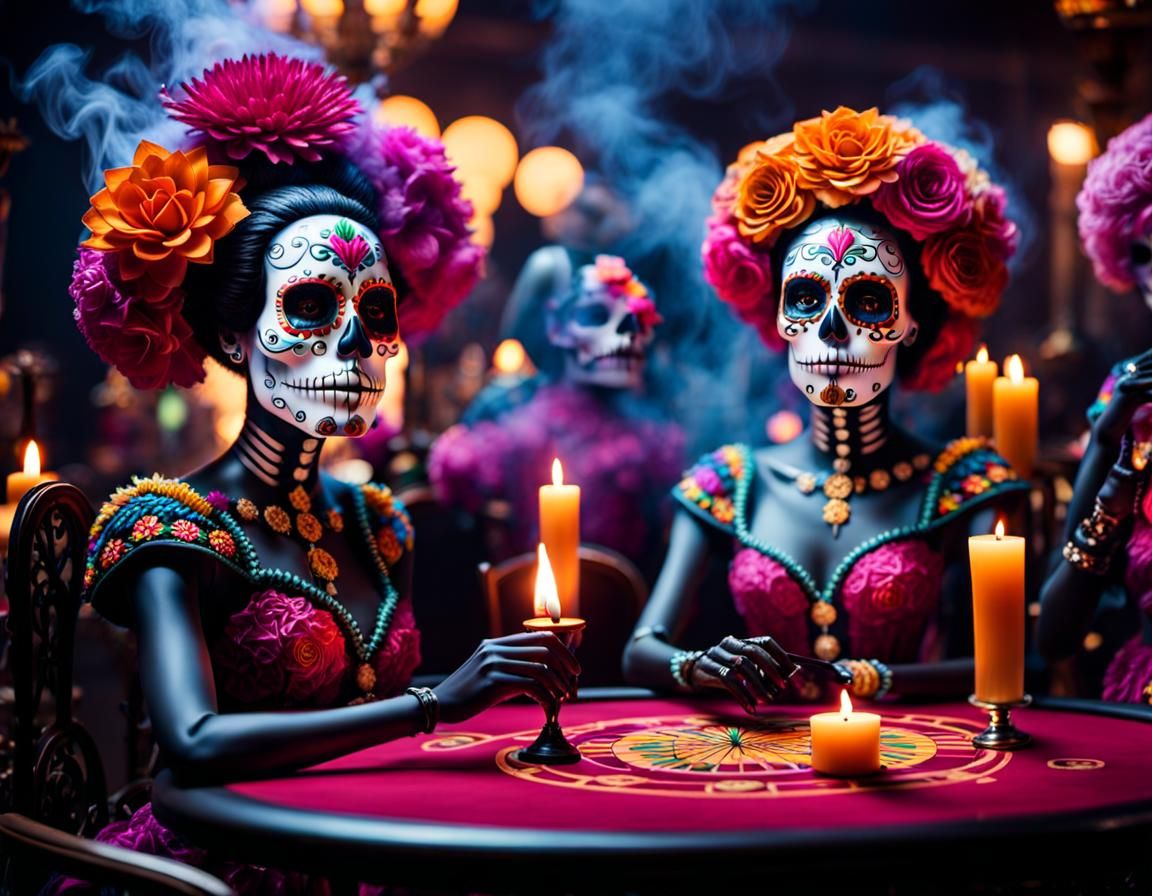 Dia de Los Muertos Poker Night: Hyperdetailed Casino Scene