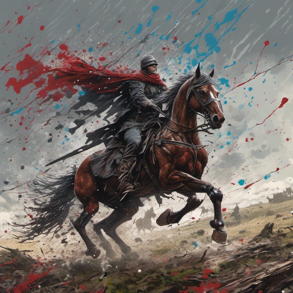Civil War Soldier on Horseback in Splatter Graffiti Style