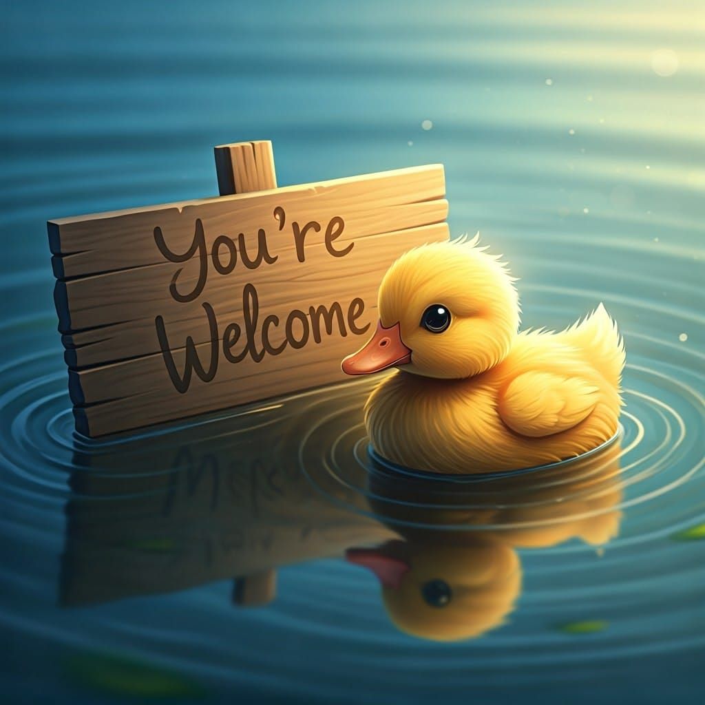 Chibi Duckling Finds a Submerged Sign